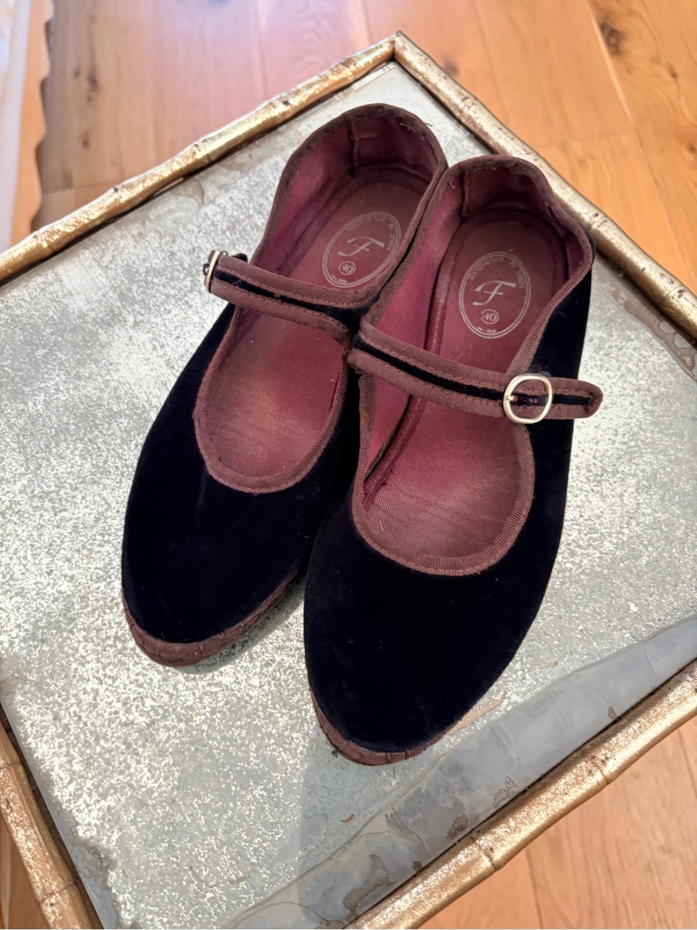 Flabelus Velvet Mary Jane Flats in Brown